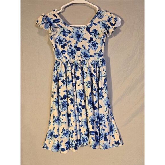 Dot Smile Girls Blue Floral  Aline Size 7 Fit & Flare Small - Picture 1 of 3